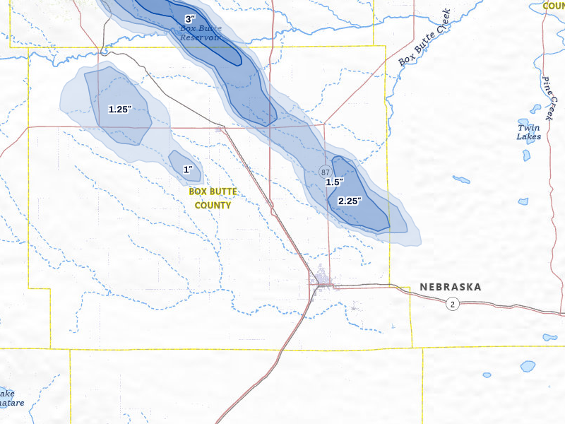 NEXRAD radar-signature map of the hail storm over Alliance, NE on Jul 9, 2026