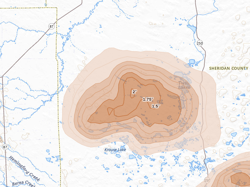 Radar-estimated hail-size map of the storm over Alliance, NE on Aug 12, 2026