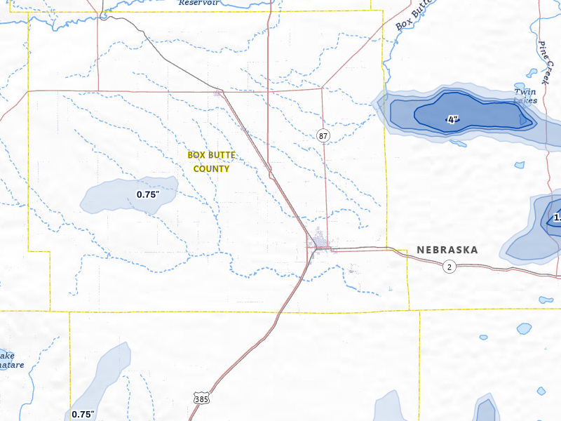 NEXRAD radar-signature map of the hail storm over Alliance, NE on Aug 12, 2026