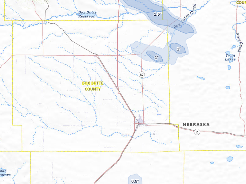 NEXRAD radar-signature map of the hail storm over Alliance, NE on Aug 23, 2026