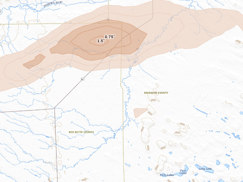 Radar-estimated hail-size map of the storm over Alliance, NE