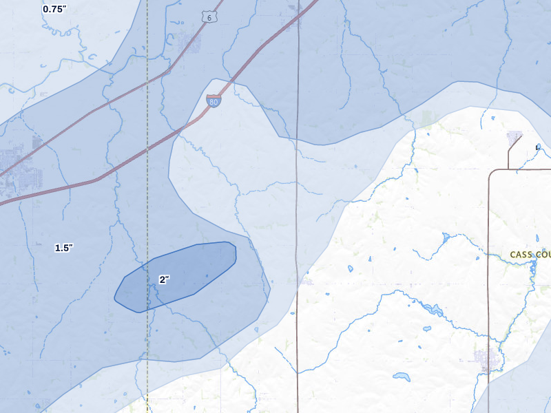 NEXRAD radar-signature map of the hail storm over Alvo, NE on May 17, 2026