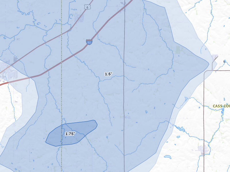 NEXRAD radar-signature map of the hail storm over Alvo, NE on Jul 3, 2026
