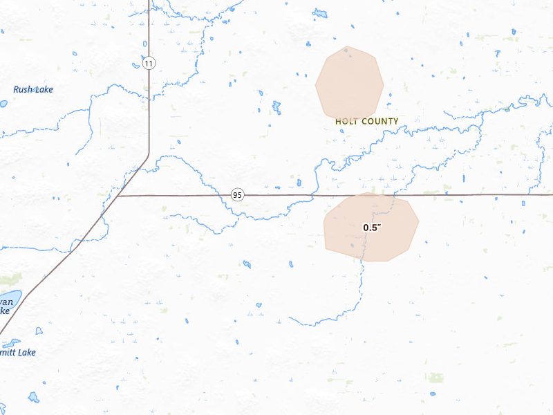 Radar-estimated hail-size map of the storm over Amelia, NE on May 30, 2026