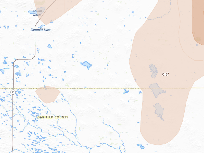 Radar-estimated hail-size map of the storm over Amelia, NE on Jun 9, 2026