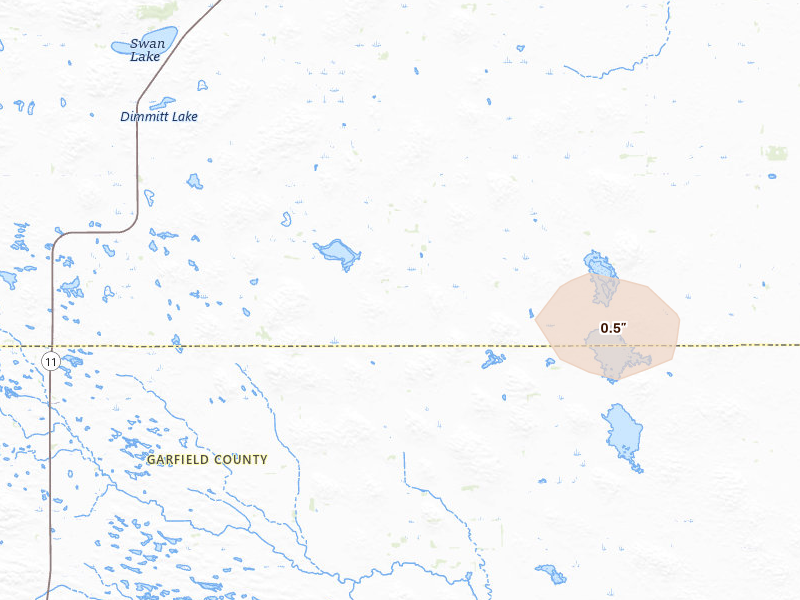 Radar-estimated hail-size map of the storm over Amelia, NE on Jul 30, 2026