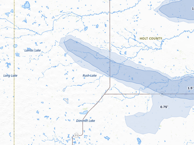 NEXRAD radar-signature map of the hail storm over Amelia, NE on Aug 11, 2026