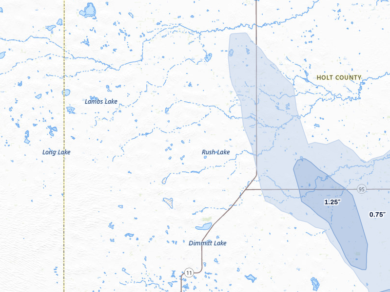 NEXRAD radar-signature map of the hail storm over Amelia, NE on Aug 21, 2026