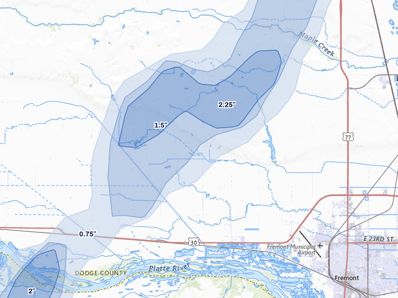 NEXRAD radar-signature map of the hail storm over Ames, NE on May 18, 2026