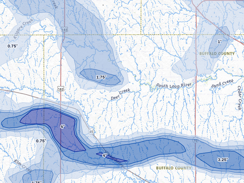 NEXRAD radar-signature map of the hail storm over Amherst, NE on May 16, 2026