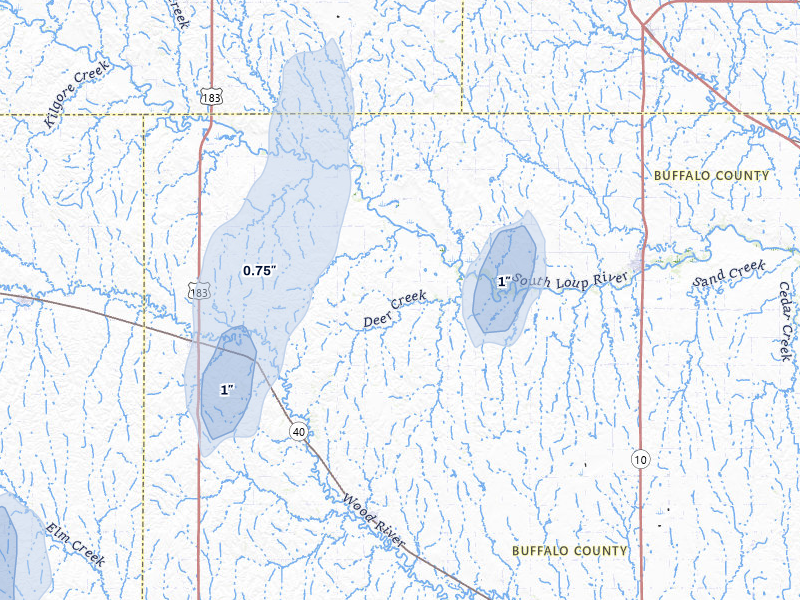 NEXRAD radar-signature map of the hail storm over Amherst, NE on Jun 1, 2026