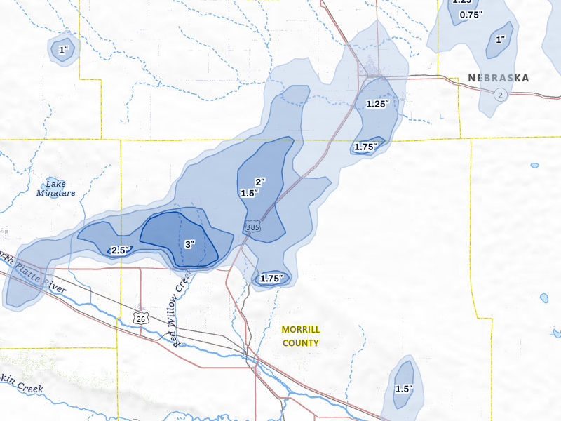 NEXRAD radar-signature map of the hail storm over Angora, NE on Jun 8, 2026