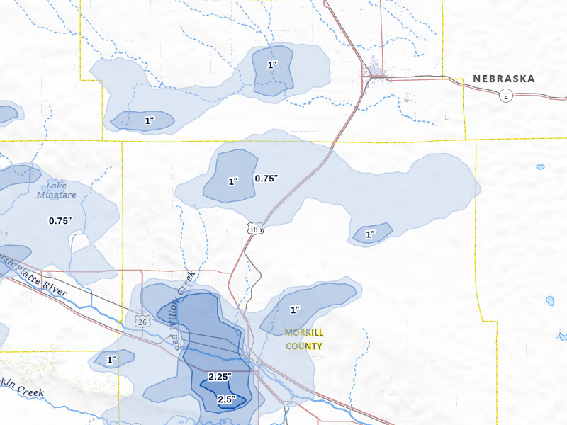 NEXRAD radar-signature map of the hail storm over Angora, NE on Jun 26, 2026