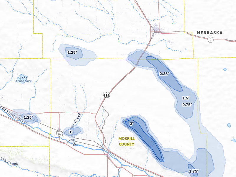 NEXRAD radar-signature map of the hail storm over Angora, NE on Jul 28, 2026