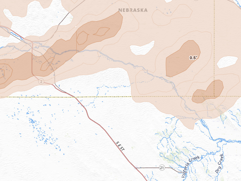 Radar-estimated hail-size map of the storm over Anselmo, NE on Jun 12, 2026