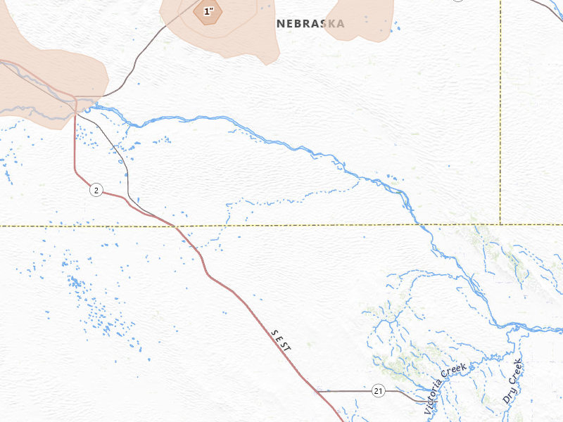 Radar-estimated hail-size map of the storm over Anselmo, NE on Jul 30, 2026