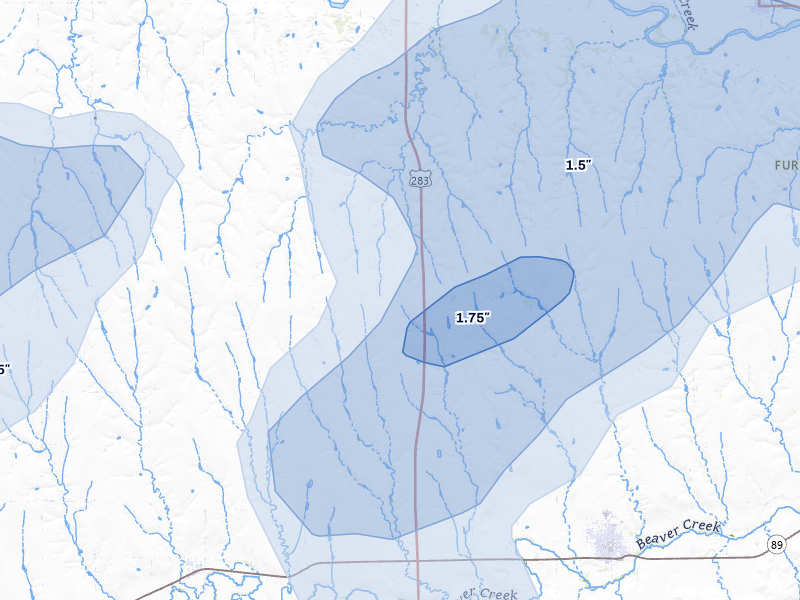 NEXRAD radar-signature map of the hail storm over Arapahoe, NE on May 29, 2026