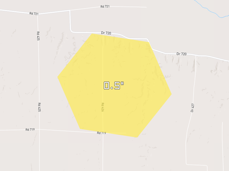 Hail map of Arapahoe, NE on Jun 2, 2026, hail up to 0.5"