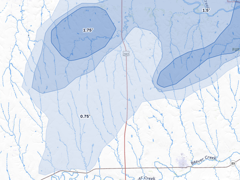 NEXRAD radar-signature map of the hail storm over Arapahoe, NE on Jun 3, 2026