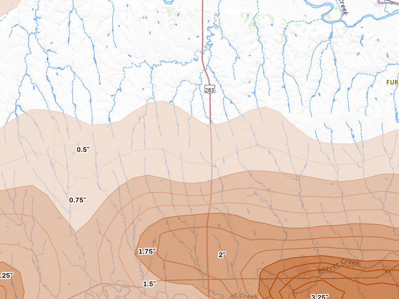 Radar-estimated hail-size map of the storm over Arapahoe, NE on Jun 8, 2026