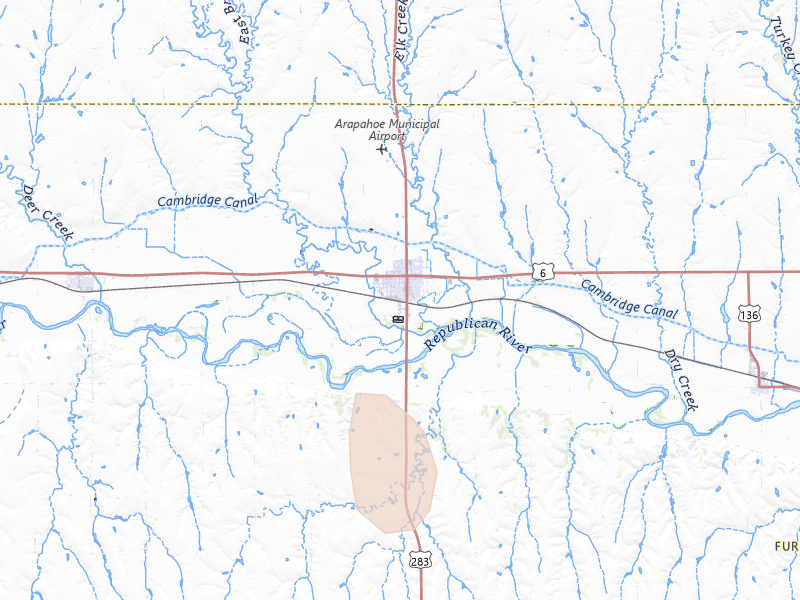 Radar-estimated hail-size map of the storm over Arapahoe, NE on Aug 27, 2026