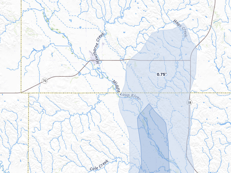 NEXRAD radar-signature map of the hail storm over Arcadia, NE on May 16, 2026