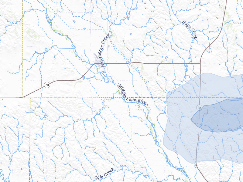 NEXRAD radar-signature map of the hail storm over Arcadia, NE on Jun 5, 2026