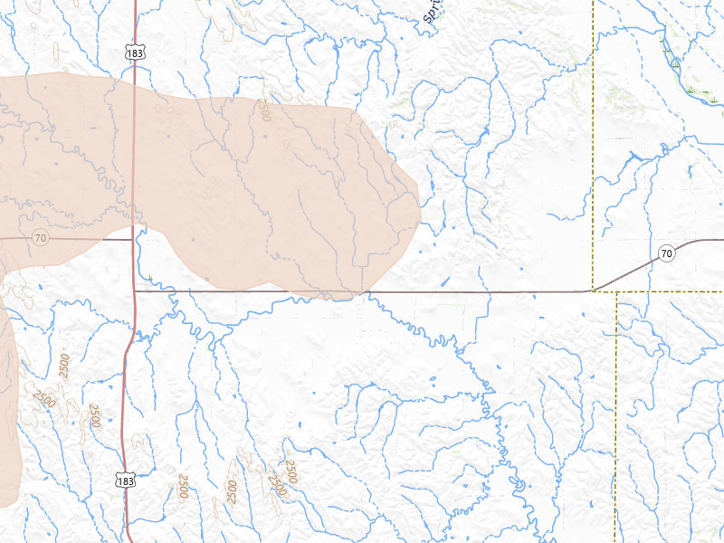 Radar-estimated hail-size map of the storm over Arcadia, NE on Aug 8, 2026