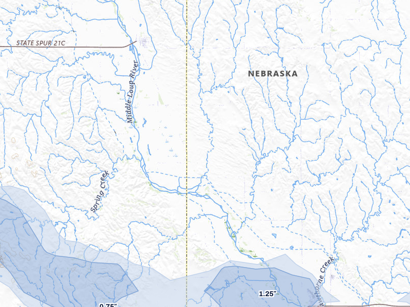 NEXRAD radar-signature map of the hail storm over Arcadia, NE on Aug 12, 2026