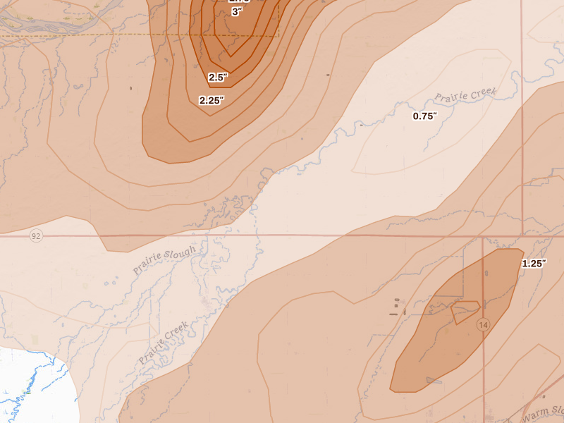Radar-estimated hail-size map of the storm over Archer, NE on May 17, 2026