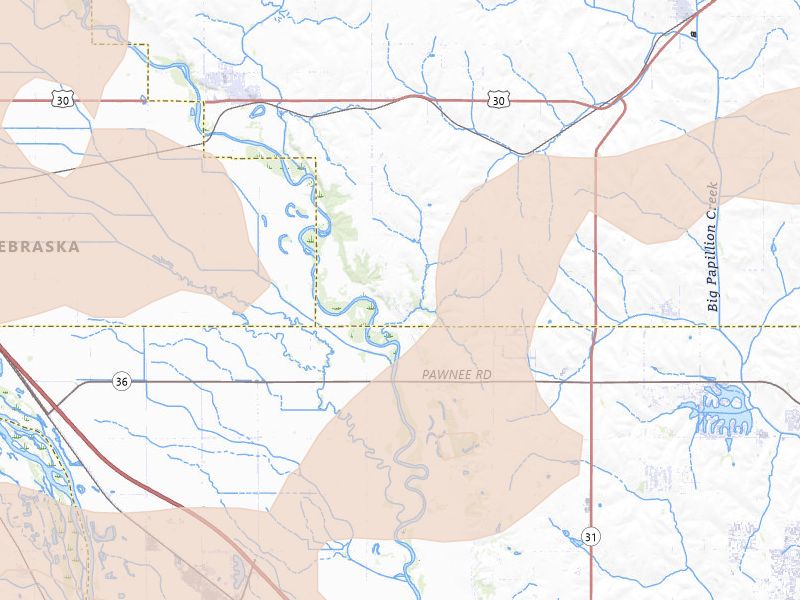 Radar-estimated hail-size map of the storm over Arlington, NE on May 15, 2026