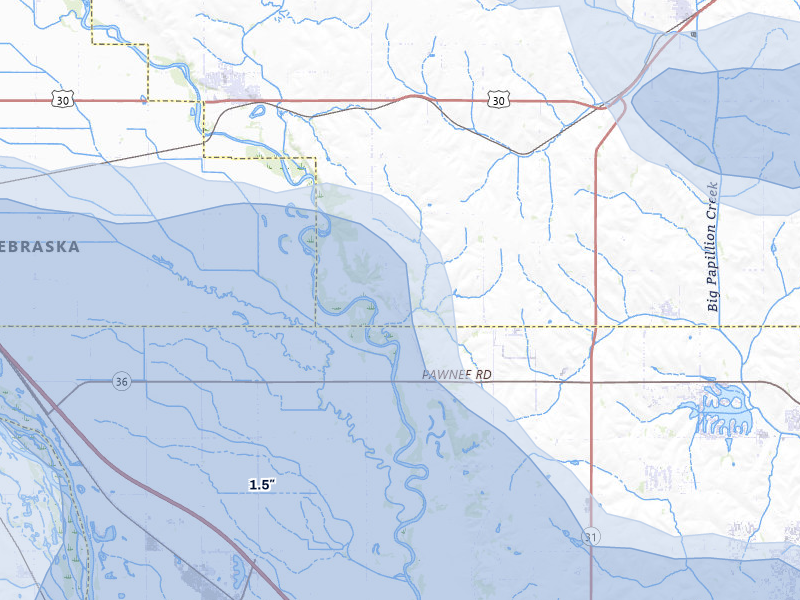 NEXRAD radar-signature map of the hail storm over Arlington, NE on May 15, 2026
