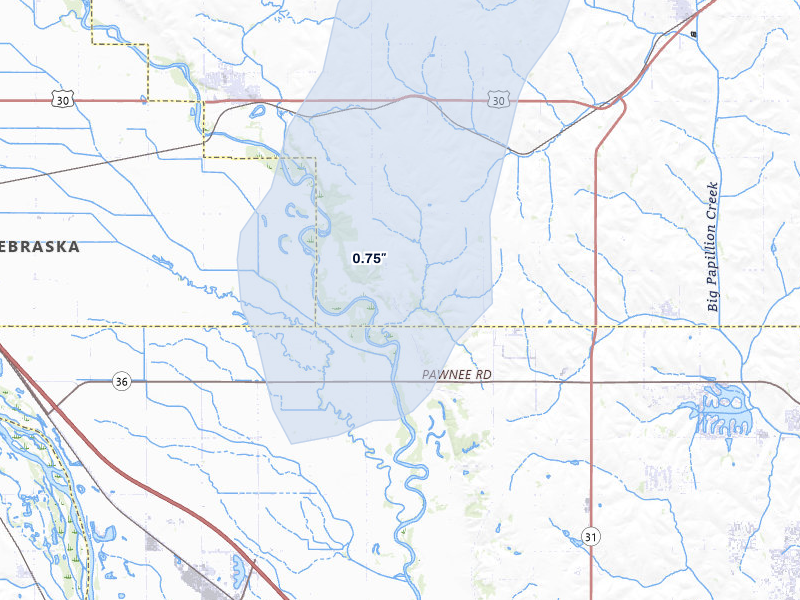 NEXRAD radar-signature map of the hail storm over Arlington, NE on May 17, 2026