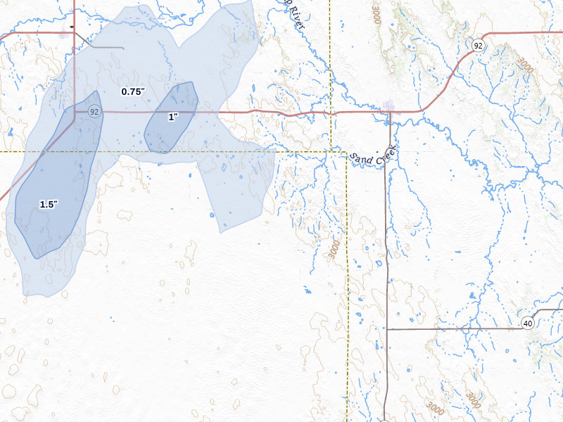 NEXRAD radar-signature map of the hail storm over Arnold, NE on Jun 1, 2026