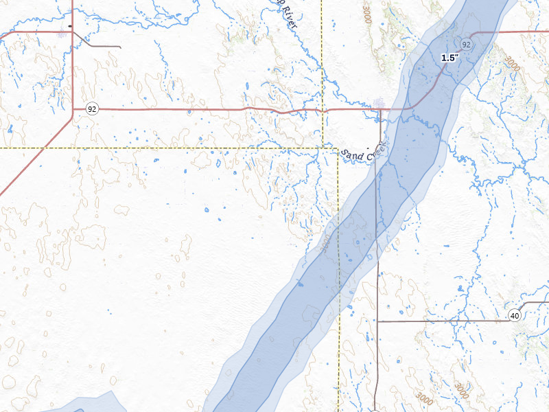 NEXRAD radar-signature map of the hail over Arnold, NE