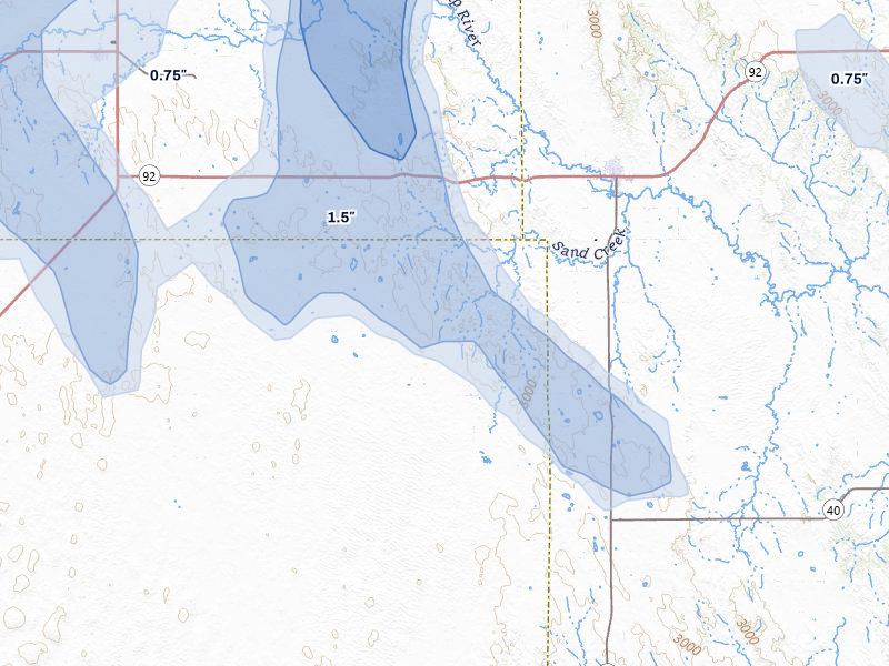 NEXRAD radar-signature map of the hail over Arnold, NE