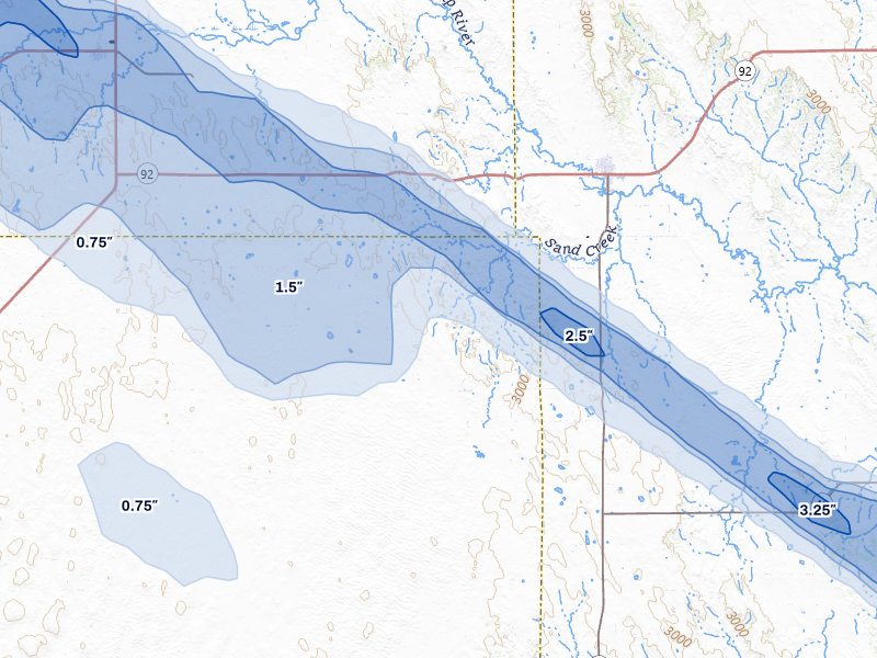 NEXRAD radar-signature map of the hail storm over Arnold, NE on Jul 30, 2026