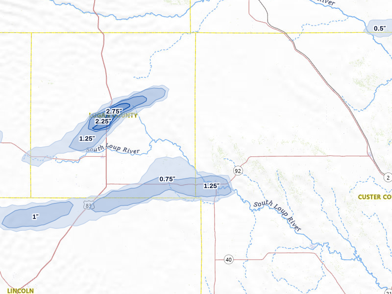NEXRAD radar-signature map of the hail storm over Arnold, NE on Aug 3, 2026