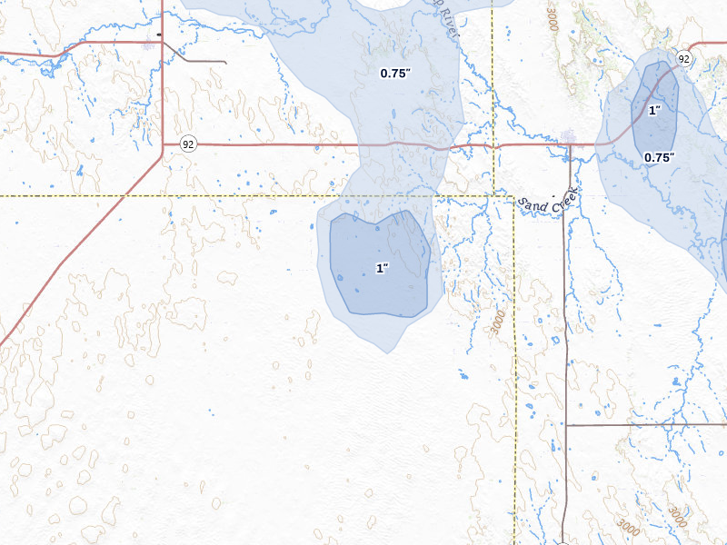 NEXRAD radar-signature map of the hail storm over Arnold, NE on Aug 20, 2026