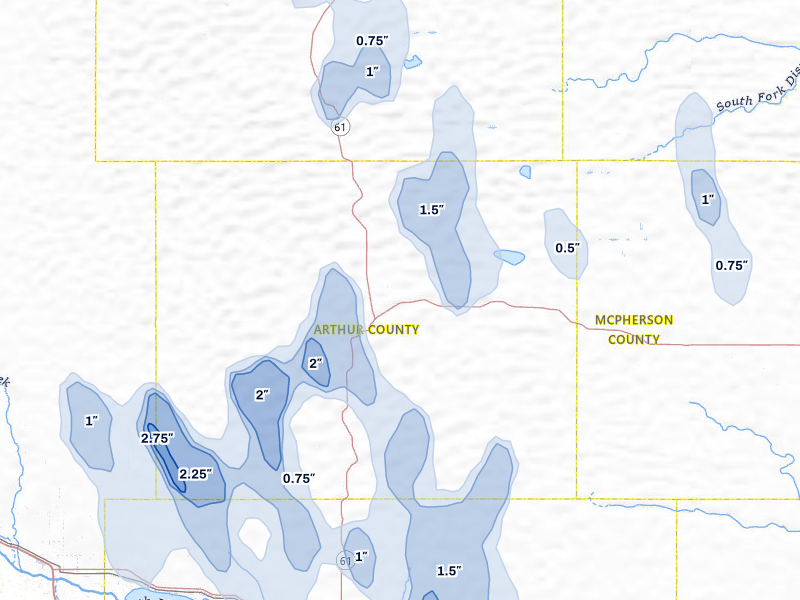 NEXRAD radar-signature map of the hail storm over Arthur, NE on May 30, 2026