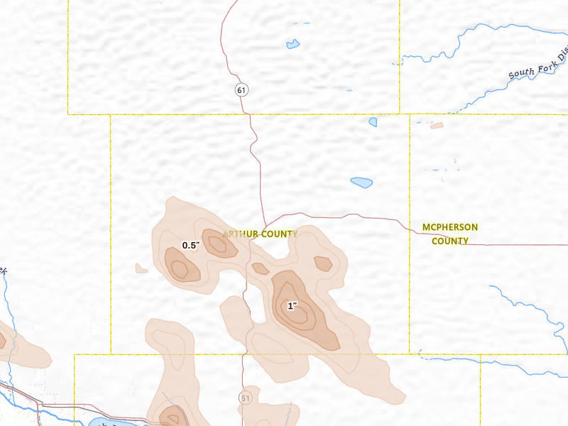 Radar-estimated hail-size map of the storm over Arthur, NE