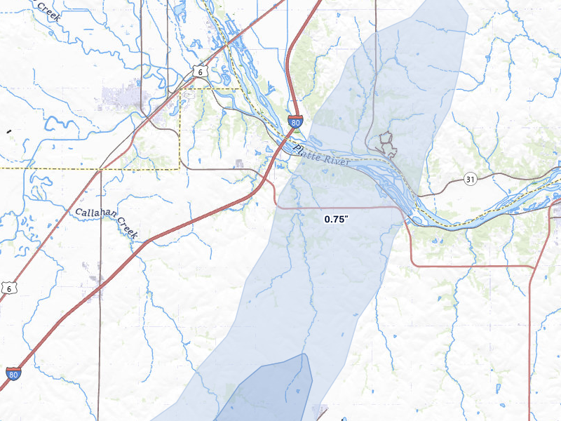 NEXRAD radar-signature map of the hail storm over Ashland, NE on Mar 5, 2026