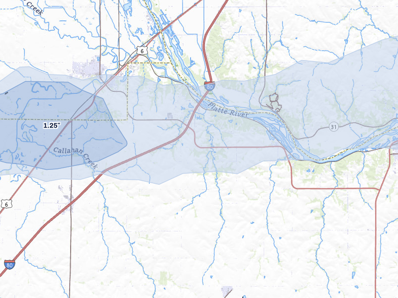 NEXRAD radar-signature map of the hail storm over Ashland, NE on Apr 9, 2026