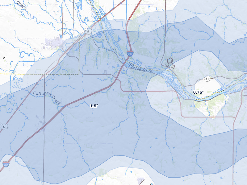 NEXRAD radar-signature map of the hail storm over Ashland, NE on May 17, 2026