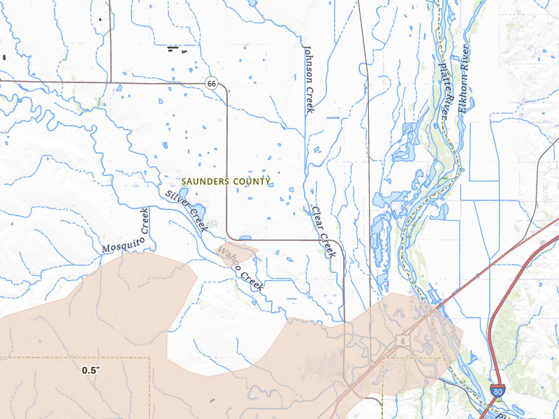 Radar-estimated hail-size map of the storm over Ashland, NE on Aug 4, 2026