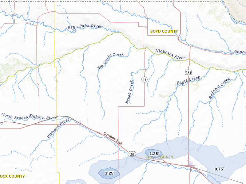 NEXRAD radar-signature map of the hail storm over Atkinson, NE on May 25, 2026
