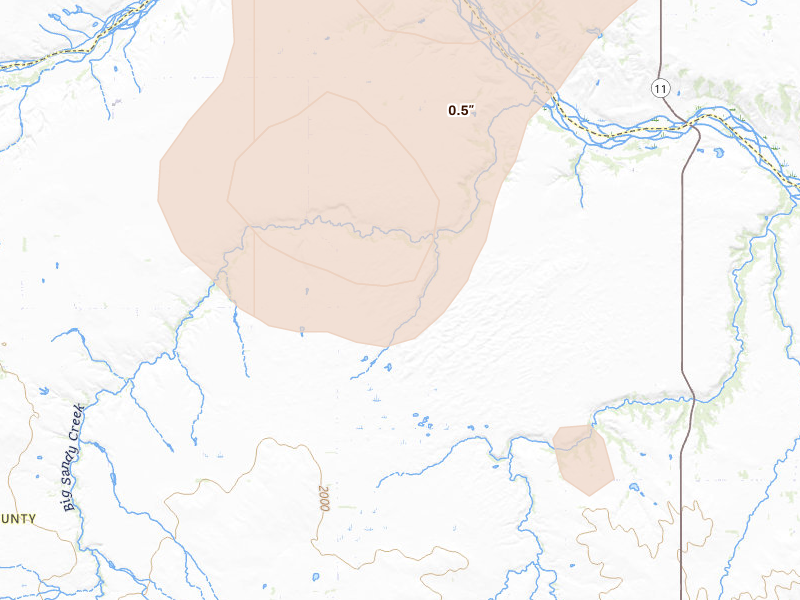 Radar-estimated hail-size map of the storm over Atkinson, NE on Jun 30, 2026