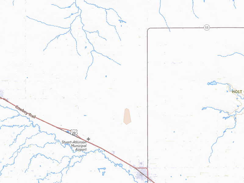 Radar-estimated hail-size map of the storm over Atkinson, NE on Aug 23, 2026