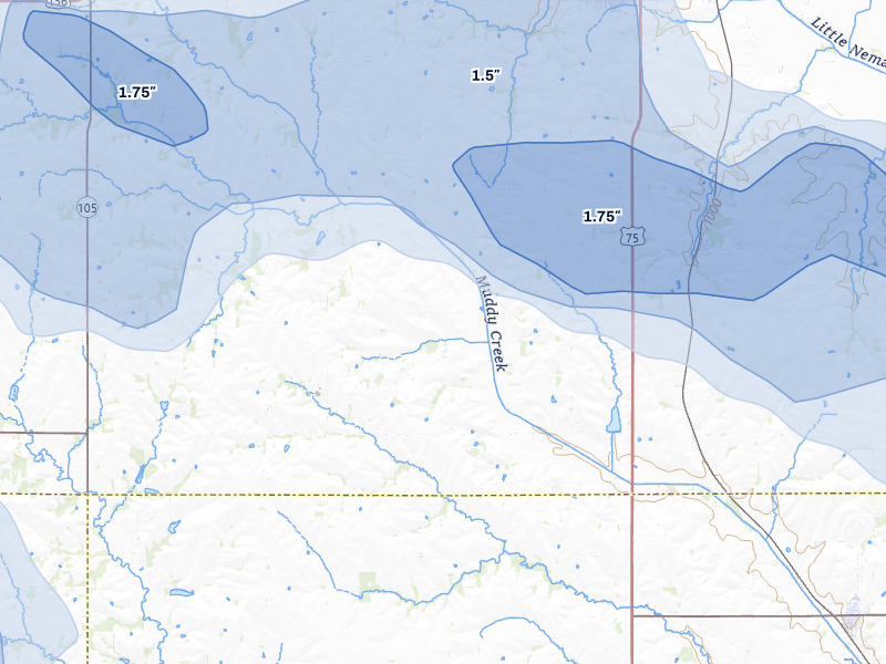 NEXRAD radar-signature map of the hail storm over Auburn, NE on Aug 19, 2026