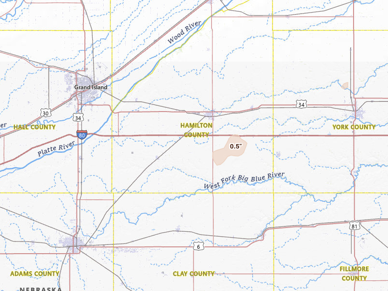 Radar-estimated hail-size map of the storm over Aurora, NE